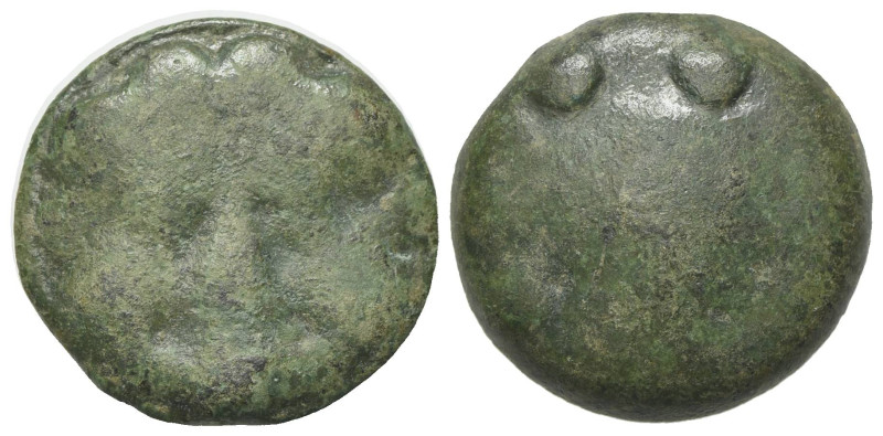 Sicily, Selinos, c. 450-440 BC. Cast Æ Trias (20mm, 9.71g, 12h). Gorgoneion. R/ ...