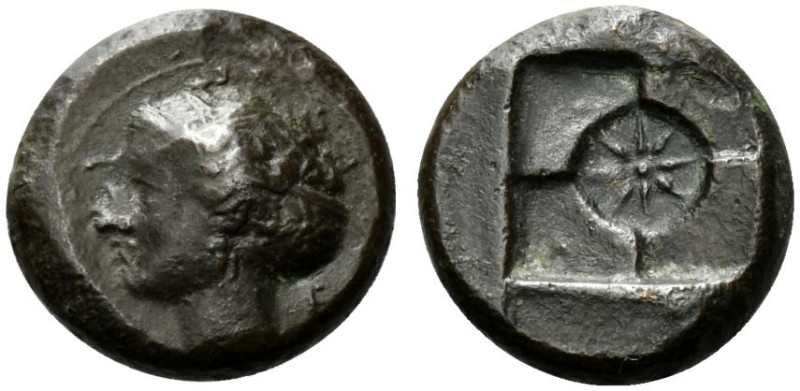 Sicily, Syracuse, 405-375 BC. Æ Hemilitron (17mm, 4.81g). Head of nymph l., hair...