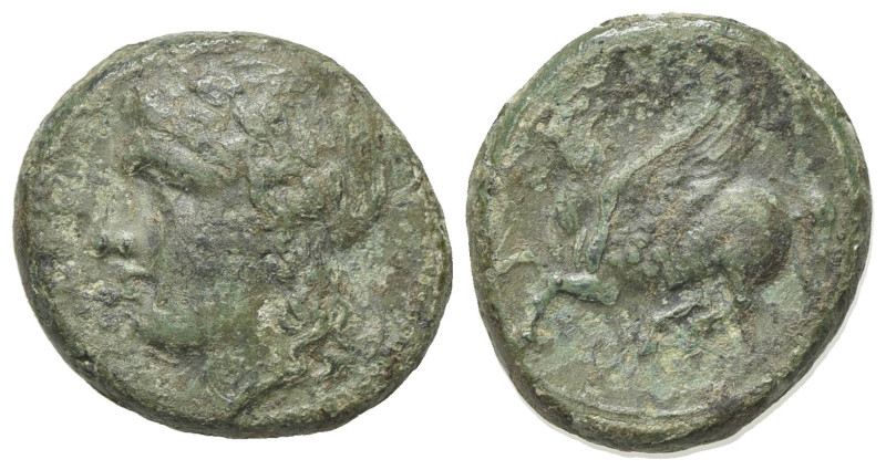 Sicily, Syracuse, 344-317 BC. Æ (18mm, 5.38g, 1h). Laureate head of Apollo l. R/...