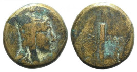Pontos, Amisos, c. 125-100 BC. Æ (27mm, 21.09g, 11h). Under Mithradates VI, c. 120-111 or 100-95. Head r., wearing bashlyk. R/ Quiver and unstrung bow...