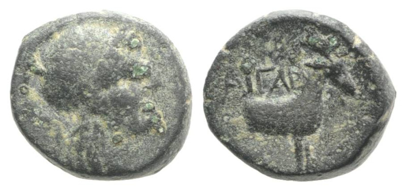 Aeolis, Aigai, 2nd-1st centuries BC. Æ (12mm, 2.46g, 11h). Helmeted head of Athe...