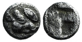 Lesbos, Unattributed early mint, c. 500-450 BC. BI Obol (7mm, 0.42g). Boar’s head r.; eye above. R/ Quadripartite incuse square. SNG Copenhagen 290; H...
