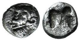 Ionia, Kolophon, late 6th century BC. AR Tetartemorion (4mm, 0.16g). Archaic head of Apollo l. R/ Incuse square punch. SNG Kayhan 343; SNG von Aulock ...
