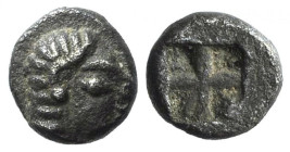 Ionia, Kolophon, c. 530-500 BC. AR Tetartemorion (5mm, 0.17g). Female head r. R/ Quadripartite incuse square. SNG Kayhan 352. Good VF