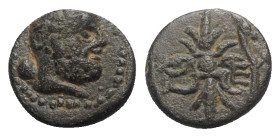 Pisidia, Selge, c. 2nd-1st century BC. Æ (12mm, 2.60g, 9h). Head of Herakles r. R/ Thunderbolt and bow. SNG BnF 1979; SNG von Aulock 1982. Green patin...
