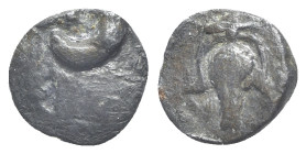 Kyrene, c. 550-500 BC. AR Obol (8mm, 0.65g, 12h). Crescent(?). R/ Silphium fruit. BMC -. Rare, Good Fine