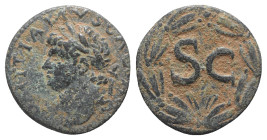 Domitian (81-96). Seleucis and Pieria, Antioch. Æ (20mm, 5.39g, 12h). Laureate head l. R/ Large SC within wreath. McAlee 411c; RPC II 2024. Green pati...