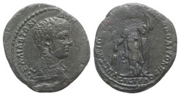 Diadumenian (Caesar, 217-218). Moesia Inferior, Nicopolis ad Istrum. Æ. Statius Longinus, magistrate. Bare-headed, draped and cuirassed bust r. R/ Dem...