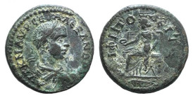 Severus Alexander (222-235). Macedon, Amphipolis. Æ (22mm, 5.62g, 12h). Laureate, draped and cuirassed bust r. R/ Amphipolis enthroned l., holding pat...