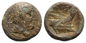 Anonymous, Rome, 217-215 BC. Æ Semuncia (20mm, 6.16g, 12h). Head of Mercury r., wearing winged petasus. R/ Prow r. Crawford 38/7; RBW 100. Brown patin...