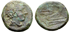 Anonymous, Rome, 217-215 BC. Æ Semuncia (21mm, 6.57g, 3h). Head of Mercury r., wearing winged petasus. R/ Prow r. Crawford 38/7; RBW 100. VF