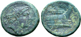 Anonymous, Rome, 217-215 BC. Æ Semuncia (21mm, 6.00g, 10h). Head of Mercury r., wearing winged petasus. R/ Prow r. Crawford 38/7; RBW 100. Near VF