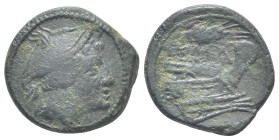 Grain ear series, Sicily, c. 214 BC. Æ Semuncia (16mm, 3.58g, 3h). Head of Mercury r., wearing petasus. R/ Prow of galley r.; grain ear above. Crawfor...