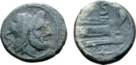 Anonymous, Rome, after 211 BC. Æ Semis (28mm, 17.50g, 9h). Laureate head of Saturn r. R/ Prow of galley r. Crawford 56/3; RBW 203-4. Near VF