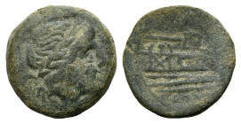 Anonymous. After 211 BC. Æ Semis (27mm, 16.94 g, 9h). Uncertain mint. Laureate head of Saturn right; S (mark of value) to left / Prow of galley right;...