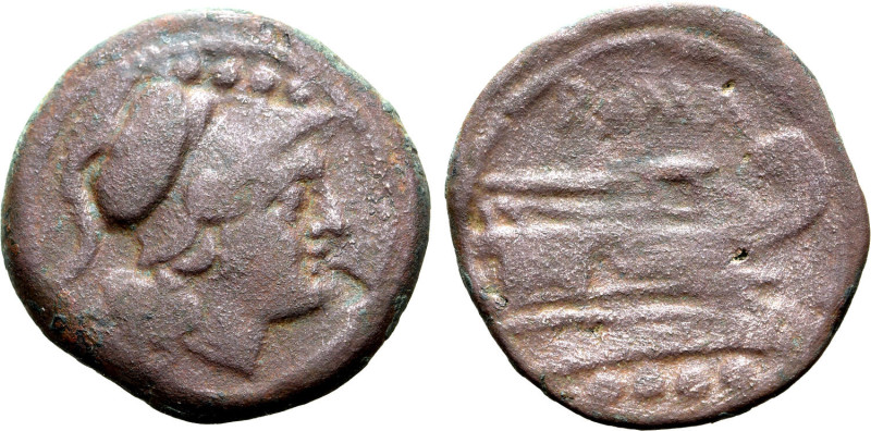 Anonymous, Sardinia, after 211 BC. Æ Triens (25mm, 8.33g, 2h). Helmeted head of ...