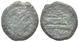 Anonymous, Rome, after 211 BC. Æ Quadrans (20mm, 5.13g, 12h). Head of Hercules r. R/ Prow of galley r. Crawford 56/5; RBW 209. Fine