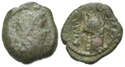 Anonymous, Rome. Unofficial Æ Quadrans? (15mm, 2.62g, 2h). Head of Hercules(?) r. R/ Prow r. Cf. Crawford 56/5. Near VF