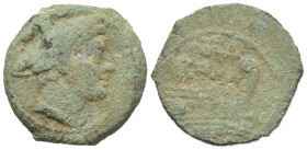 Anonymous, Sardinia, after 211 BC. Æ Sextans (20mm, 3.71g, 9h). Head of Mercury r. wearing winged petasus. R/ Prow of galley r. Crawford 56/6; RBW 213...
