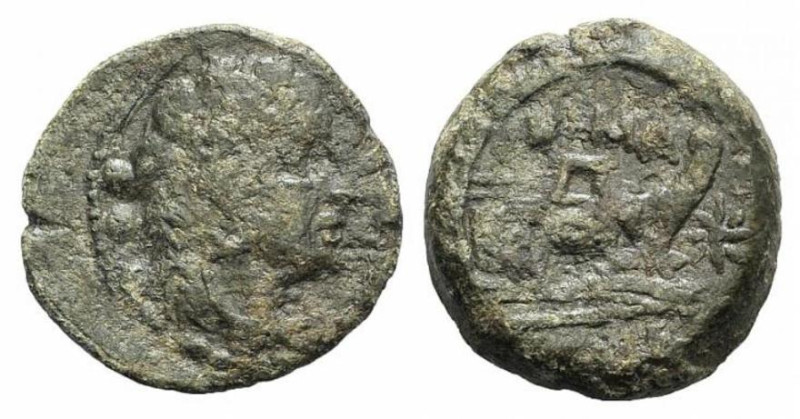 Star series, Rome, 169-158 BC. Æ Quadrans (18mm, 5.49g, 3h). Head of Hercules r....