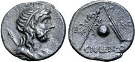 Cn. Lentulus, Spanish(?) mint, 76-75 BC. AR Denarius (18mm, 3.77g, 6h). Diademed and draped bust of Genius r., with sceptre over shoulder. R/ Sceptre ...