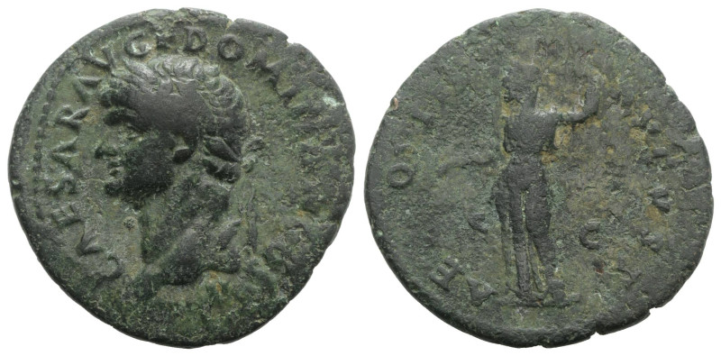 Domitian (Caesar, 69-81). Æ As (28mm, 8.60g, 6h). Rome, 73-4. Laureate head l. R...