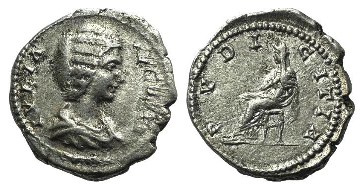 Julia Domna (Augusta, 193-217). AR Denarius (19mm, 3.36g, 6h). Laodicea, 198-202...