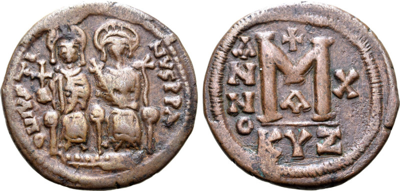 Justin II and Sophia (565-578). Æ 40 Nummi (31mm, 12.11g, 12h). Cyzicus, year 10...