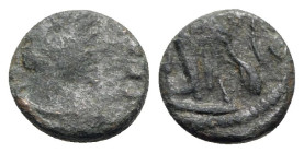 Vandals, under Gaiseric or Huneric, c. 5th- 6th century. Æ (9mm, 0.66g, 3h). Diademed, draped and cuirassed bust r. R/ Victory standing l., holding st...