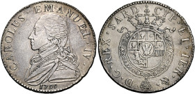Savoia. Carlo Emanuele IV re di Sardegna, 1796-1800. Occupazione Austro- Russa, 26 maggio 1799 – 16 giugno 1800. 
Quarto di scudo 1799 Torino. Pagani...