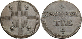 Savoia. Monetazione per la Sardegna. 
Da 3 cagliaresi (1813) Cagliari. Pagani 21. MIR 1025. Rarissima. Particolarmente ben coniato, Spl