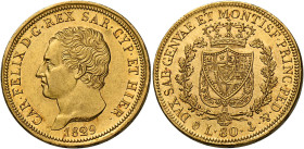 Savoia. Carlo Felice re di Sardegna, 1821-1831. 
Da 80 lire 1829 Genova. Pagani 31. MIR 1032l. Friedberg 1133. Migliore di Spl
