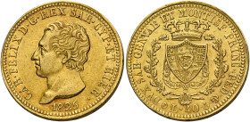 Savoia. Carlo Felice re di Sardegna, 1821-1831. 
Da 40 lire 1825 Genova. Pagani 41. MIR 1033b. Friedberg 1135. Molto rara. Buon BB