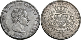 Savoia. Carlo Felice re di Sardegna, 1821-1831. 
Da 5 lire 1826 Torino. Pagani 71. MIR 1035i. Bella patina di medagliere, q.Spl / Spl