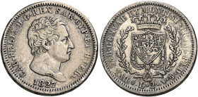 Savoia. Carlo Felice re di Sardegna, 1821-1831. 
Da 2 lire 1827 Torino. Pagani 88. MIR 1036g. Rara. BB