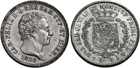 Savoia. Carlo Felice re di Sardegna, 1821-1831. 
Lira 1828 Genova. Pagani 103. MIR 1037j. Migliore di Spl