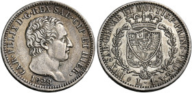 Savoia. Carlo Felice re di Sardegna, 1821-1831. 
Lira 1828 Torino. Pagani 104. MIR 1037k. Buon BB