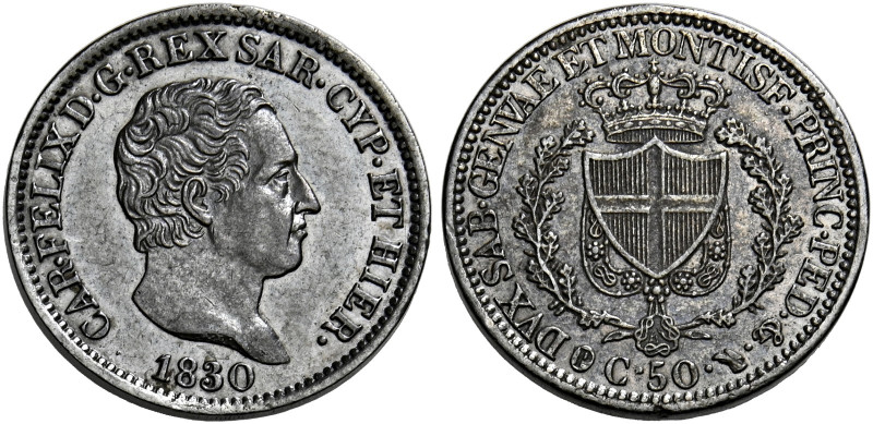 Savoia. Carlo Felice re di Sardegna, 1821-1831. 
Da 50 centesimi 1830 Torino. P...
