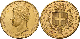 Savoia. Carlo Alberto re di Sardegna, 1831-1849. 
Da 100 lire 1836 Genova. Pagani 142. MIR 1043h. Friedberg 1139. Colpetto ripreso al dr., altrimenti...
