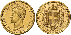 Savoia. Carlo Alberto re di Sardegna, 1831-1849. 
Da 50 lire 1833 Genova. Pagani 161. MIR 1044a. Friedberg 1141. Rarissima. Esemplare particolarmente...