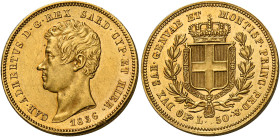 Savoia. Carlo Alberto re di Sardegna, 1831-1849. 
Da 50 lire 1836 Torino. Pagani 166. MIR 1044c. Friedberg 1140. Molto rara. Spl

In slab NGC AU 58...