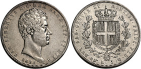 Savoia. Carlo Alberto re di Sardegna, 1831-1849. 
Da 5 lire 1837 Torino. Pagani 242. MIR 1047q. Molto rara. BB