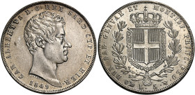 Savoia. Carlo Alberto re di Sardegna, 1831-1849. 
Da 5 lire 1849 Genova. Pagani 263. MIR 1047al. q.Fdc