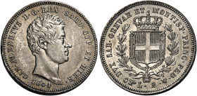 Savoia. Carlo Alberto re di Sardegna, 1831-1849. 
Da 2 lire 1844 Torino. Pagani 282. MIR 1048p. Molto rara. Lievissimo colpetto sul ciglio al dr., al...