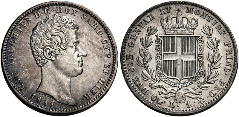 Savoia. Carlo Alberto re di Sardegna, 1831-1849. 
Lira 1831 Torino. Pagani 291....