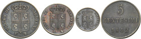 Savoia. Monetazione per la Sardegna. Lotto di tre monete. 
Da 5 centesimi 1842 Torino. Pagani 334. (R). Da 3 centesimi 1842 Torino. Pagani 335. (R). ...