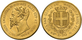 Savoia. Vittorio Emanuele II re di Sardegna, 1849-1861. 
Da 20 lire 1859 Torino. Pagani 355. MIR 1055u. Friedberg 1146. Migliore di Spl