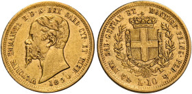 Savoia. Vittorio Emanuele II re di Sardegna, 1849-1861. 
Da 10 lire 1850 Genova. Pagani 360. MIR 1056a. Friedberg 1150. Estremamente rara. Segnetti a...