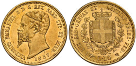 Savoia. Vittorio Emanuele II re di Sardegna, 1849-1861. 
Da 10 lire 1857 Torino. Pagani 367. MIR 1056g. Friedberg 1149. Rara. q.Fdc

In slab NGC MS...