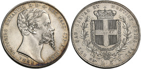 Savoia. Vittorio Emanuele II re di Sardegna, 1849-1861. 
Da 5 lire 1861 Torino. Pagani 390. MIR 1057u. Molto rara. Migliore di Spl